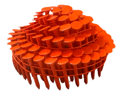 Coil of orange Lumanails for nail gun